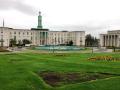 Walthamstow Town Hall and Assembly Hall with ornamental fountain before Fellowship Square re-landscaping and new water feature, April 2018. Photograph Sally Williams