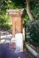 Ravenscroft Gardens, Entrance gatepier and milestone, August 2000. Photo: S Williams