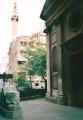 St Magnus the Martyr Churchyard with The Monument beyond, October 2002. Photo: S Williams