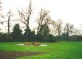 Pinner Village Gardens: pond with fountain in winter, January 2001. Photograph Sally Williams
