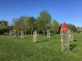 Orchard and bandstand, Ridgeway Park, April 2020. Photograph Sally Williams
