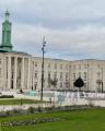 Illuminated fountains in Fellowship Square, Walthamstow Town Hall, December 2021. Photograph Sally Williams