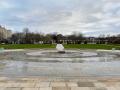 View from Walthamstow Town Hall across Fellowship Square fountains towards entrance on Forest Road, December 2021. Photograph Sally Williams